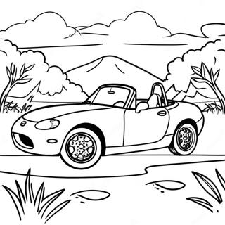 Mazda Miata in a Scenic Landscape Coloring Page | Miata coloring page