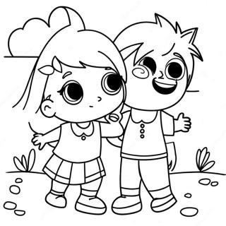 Playful Brother and Sister Coloring Page | Brother and Sister coloring page
