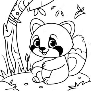 Cute Red Panda Playing with Bamboo Coloring Page | Red Panda coloring page