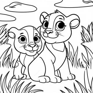 Simba and Kiara Playing in the Grass Coloring Page | Lion King 2 coloring page