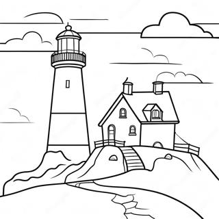 Lighthouse at Sunset Coloring Page | Lighthouse for Adults coloring page
