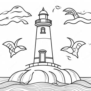 Rustic Lighthouse with Waves Coloring Page | Lighthouse for Adults coloring page