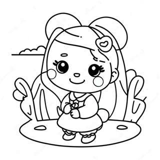 Kawaii tjej med söt djur färgläggningssida | Enkel Kawaii Flicka målarbild