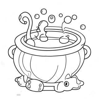 Spooky Cauldron with Bubbles Coloring Page | Cauldron coloring page