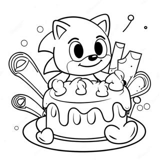 Sonic the Hedgehog with Birthday Cake Coloring Page | Happy Birthday Sonic coloring page
