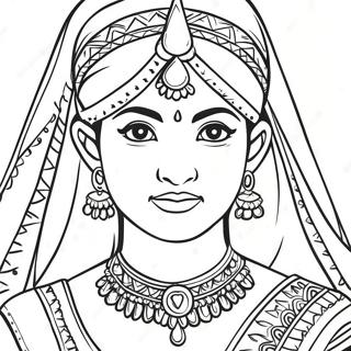 Indian Girl in Traditional Attire Coloring Page | Indian Girl coloring page