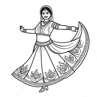 Indian Girl Dancing in Lehenga Coloring Page | Indian Girl coloring page