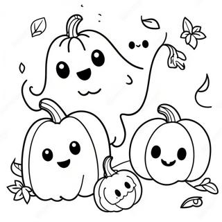Liebenswerte Geister und Kürbisse Ausmalbild | Süßes oder Saures Süßes Halloween Ausmalbild