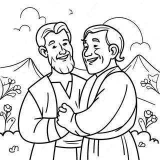 Prodigal Son with Joyful Father Coloring Page | Prodigal Son coloring page