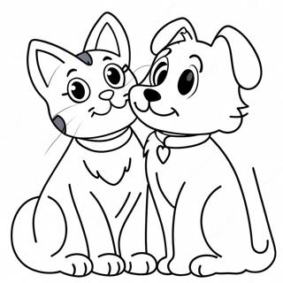 Cat and Dog Coloring Page | Cat and Dog for Adults coloring page
