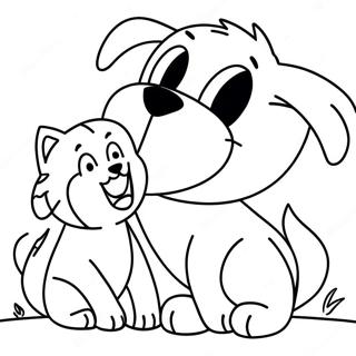 Playful Cat and Dog Friends Coloring Page | Cat and Dog for Adults coloring page