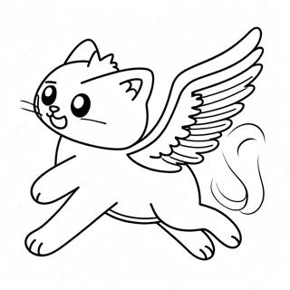 Magical Winged Cat Flying Coloring Page | Winged Cat coloring page