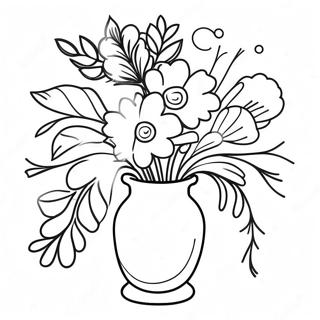 Colorful Bouquet in a Vase Coloring Page | Flowers in a Vase coloring page