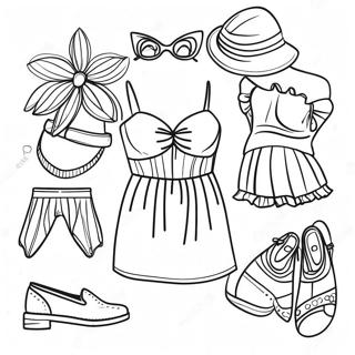Colorful Summer Outfits Coloring Page | Clothes coloring page
