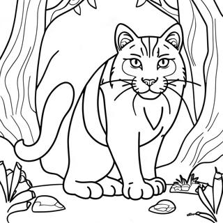 Majestic Wildcat in the Forest Coloring Page | Wildcat coloring page