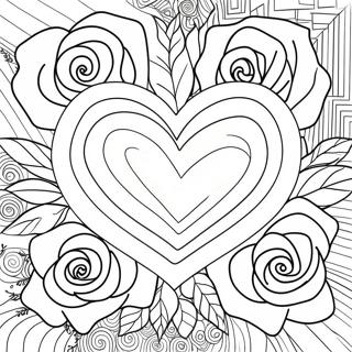 Elegant Heart Rose Bouquet Coloring Page | Heart Rose coloring page