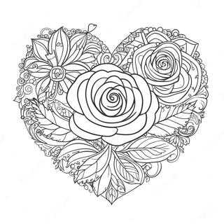 Intricate Rose Heart Design Coloring Page | Rose Heart for Adults coloring page
