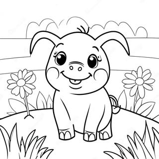 Adorable Piglet in a Flower Field Coloring Page | Cute Pig coloring page
