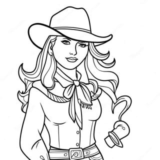 Vintage Cowgirl in Western Outfit Coloring Page | Realistic Cowgirl coloring page