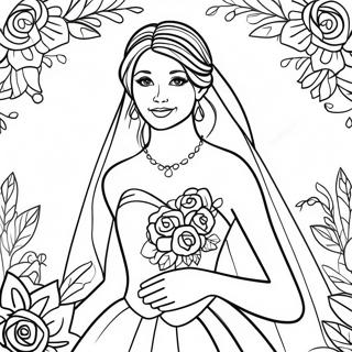 Beautiful Bride in Wedding Dress Coloring Page | Bride coloring page