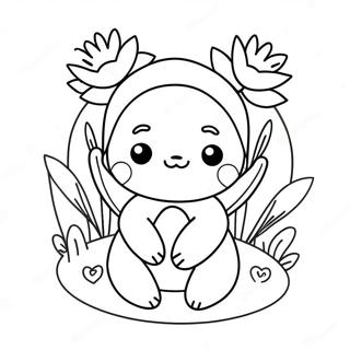 Cute Daki with Flowers Coloring Page | Daki coloring page