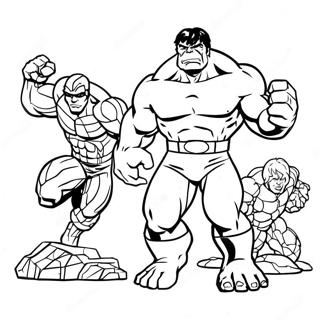 Incredible Hulk and Fantastic Four Coloring Page | Fantastic Four coloring page