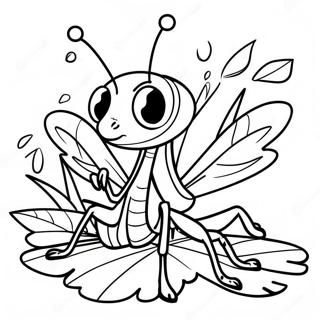 Cute Praying Mantis on a Leaf Coloring Page | Praying Mantis coloring page