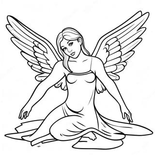 Fallen Angel Fairy with Broken Wings Coloring Page
