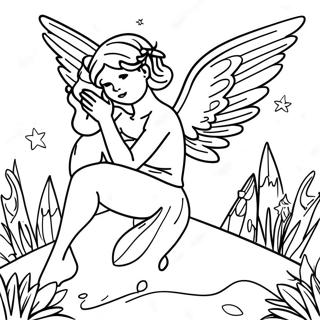 Mysterious Fallen Angel Fairy Coloring Page