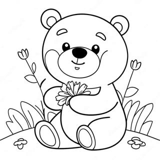 Cute Brown Bear with Flowers Coloring Page | Brown Bear coloring page