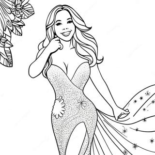 Mariah Carey with Glittering Dress Coloring Page | Mariah Carey coloring page