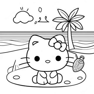 Summer Hello Kitty Beach Scene Coloring Page | Summer Hello Kitty coloring page