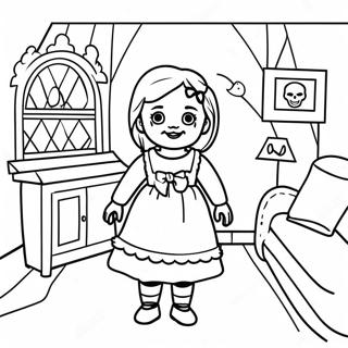 Annabelle in Haunted House Coloring Page | Annabelle coloring page