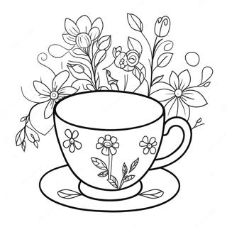 Whimsical Teacup with Flowers Coloring Page | Teacup coloring page