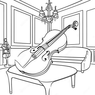 Elegant Violin in a Music Room Coloring Page | Violin coloring page