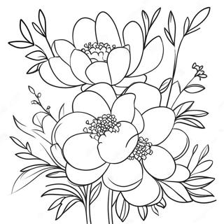 Beautiful Peony Bouquet Coloring Page | Peony coloring page