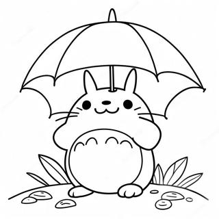 Cute Totoro with Umbrella Coloring Page | Totoro coloring page