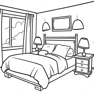 Cozy Bedroom Interior Coloring Page | Interior coloring page