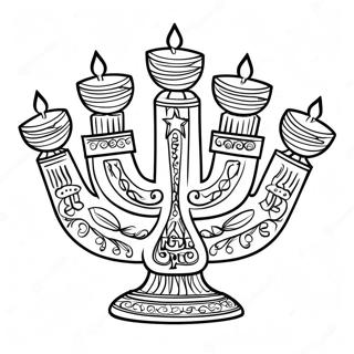 Decorative Hanukkah Menorah Coloring Page | Hanukkah Menorah coloring page