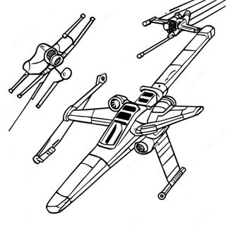 X-Wing Starfighter in Battle Coloring Page | Star Wars Ships coloring page