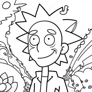 Rick Sanchez med Psykedelisk Bakgrund Målarbok | Stoner Rick och Morty Trippy målarbild