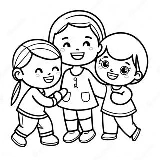 Multicultural Children Playing Together Coloring Page | Multicultural coloring page