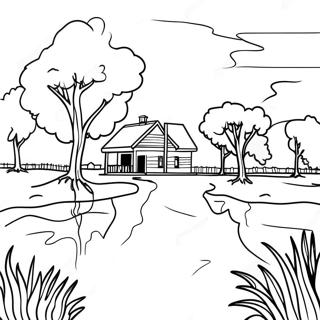 Charming Mississippi Delta Landscape Coloring Page | Mississippi coloring page