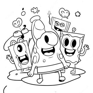 SpongeBob with Colorful Friends Coloring Page | High SpongeBob coloring page
