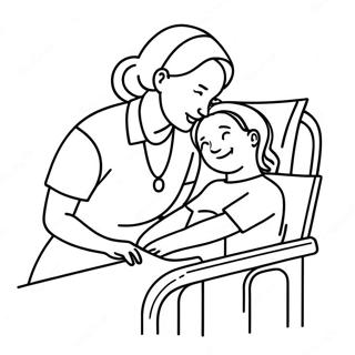 Caring Nurse with Patient Coloring Page | Nurse for Adults coloring page