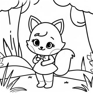 Cute Fox Girl in a Forest Coloring Page | Fox Girl coloring page
