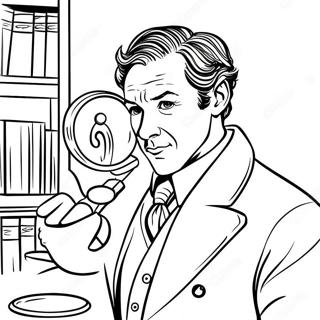 Sherlock Holmes with Magnifying Glass Coloring Page | Sherlock Holmes coloring page