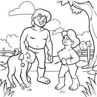 Cain and Abel with Farm Animals Coloring Page | Cain and Abel coloring page