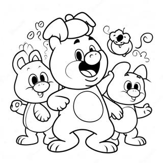 Funny Porky Pig with Friends Coloring Page | Porky Pig coloring page