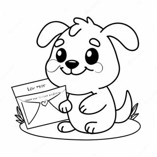 Adorable Puppy with Love Letter Coloring Page | Valentines Animal coloring page